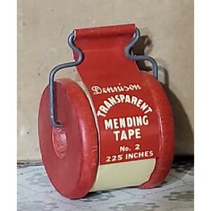Dennison Transparent Mending Tape No 2 Dispenser Red Made in USA vintage